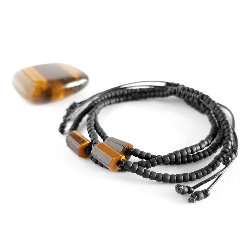 Męska bransoletka na sznurku tygrysie oko Little tiger nugget matte black