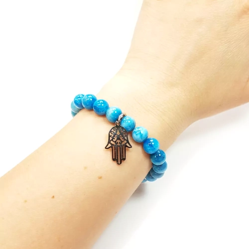 KAM809 WEBP Bransoletka apatyt niebieski z hamsa ręka fatimy Magneska biżuteria 3.webp