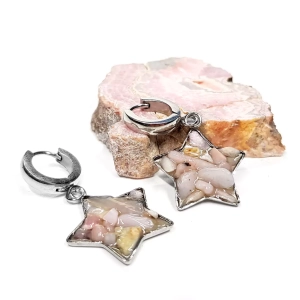 Kolczyki wiszące gwiazdki różowy opal peruwiański w żywicy stal chirurgiczna Sparkles pink  v.2