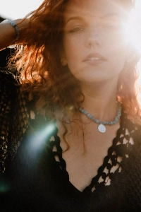 SUNSET - księżyc - choker akwamaryn i srebro p.925