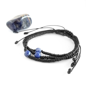 Męska bransoletka na sznurku sodalit Little sodalite ball matte black