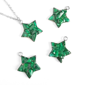 Naszyjnik malachit gwiazdka na srebrnym łańcuszku stal chirurgiczna Sparkles malachite