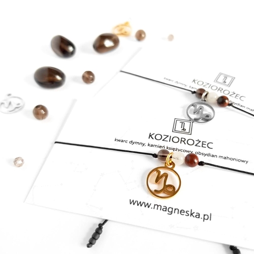 Bransoletka kwarc dymny, kamień księżycowy, obsydian mahoniowy Zodiac Koziorożec