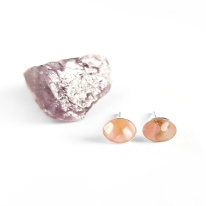 Kolczyki sztyfty owale różowy opal w żywicy srebro p.925 Sparkles pink